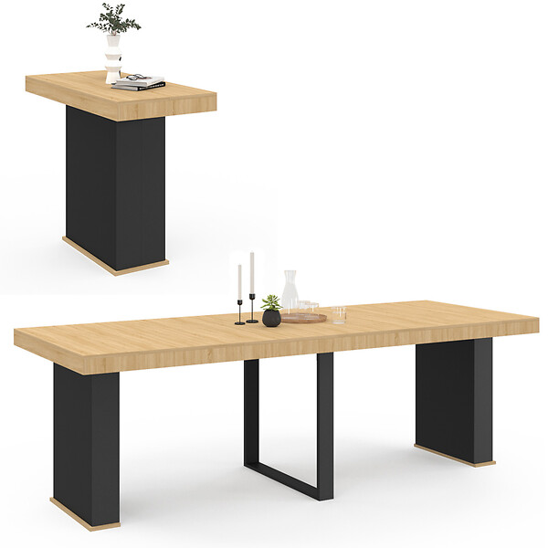 ID MARKET - Table console extensible EDEN 10 personnes 235 cm bois et noir - large