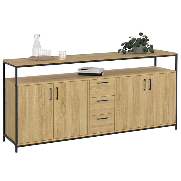 ID MARKET - Buffet 180 cm DETROIT XXL 4 portes et tiroirs design industriel - large