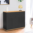 ID MARKET - Buffet 100 cm VITO 3 portes et 1 tiroir noir et plateau bois - vignette