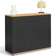 ID MARKET - Buffet 100 cm VITO 3 portes et 1 tiroir noir et plateau bois - vignette