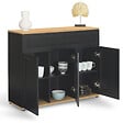 ID MARKET - Buffet 100 cm VITO 3 portes et 1 tiroir noir et plateau bois - vignette