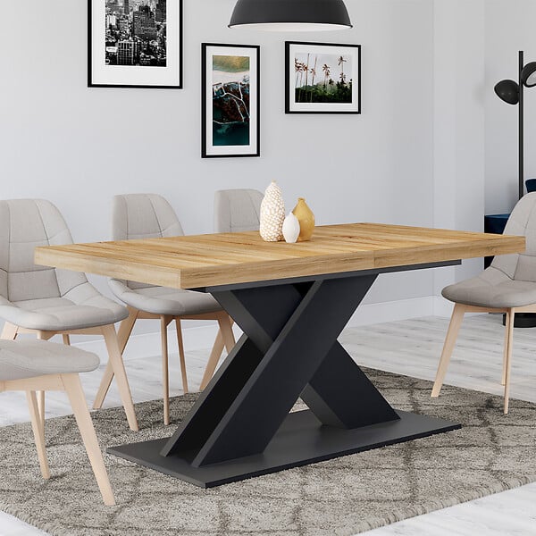 ID MARKET - Table à manger extensible rectangle ALICIA 6-10 personnes bois et noir 160-200 cm - large