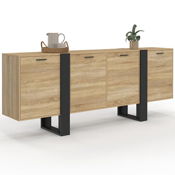 ID MARKET - Buffet enfilade 200 cm PHOENIX XXL 4 portes bois et noir - large