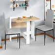 ID MARKET - Table console pliable EDI 2-4 personnes bois blanc plateau façon hêtre 103 x 76 cm - vignette