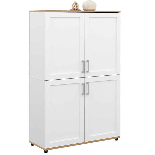 ID MARKET - Buffet haut H. 125 cm VITO 4 portes blanc et bois - large