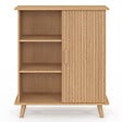 ID MARKET - Buffet d'appoint 3 étagères et placard 70 cm JULIETTE effet lattes tasseau bois - vignette