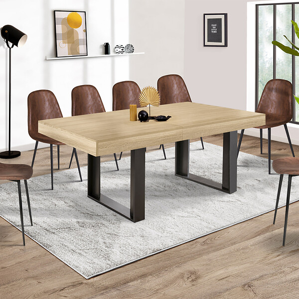 ID MARKET - Table à manger extensible rectangle PHOENIX 6-12 personnes bois et noir 200-300 cm - large