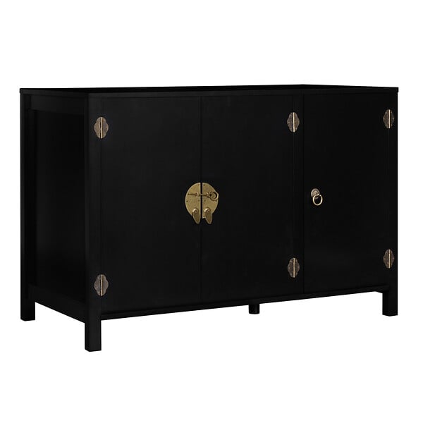 ID MARKET - Buffet bas 110 cm YANG 3 portes bois noir - large
