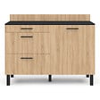 ID MARKET - Buffet bas casserolier de cuisine 120 cm CINA plan de travail H.83 cm 1 porte + 3 tiroirs noir et façon hêtre - vignette