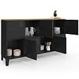 ID MARKET - Buffet casier 139 cm ESTER 8 portes en métal noir plateau bois design industriel - vignette