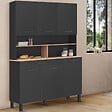 ID MARKET - Buffet de cuisine 120 cm CINA 6 portes + tiroir noir et plateaux façon hêtre - vignette