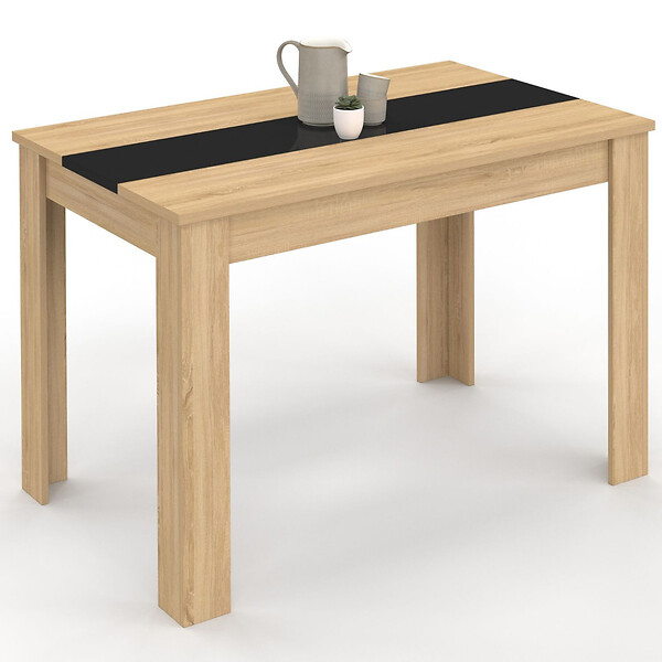 ID MARKET - Table à manger rectangle ROZY 4 personnes façon hêtre et noire 110 cm - large
