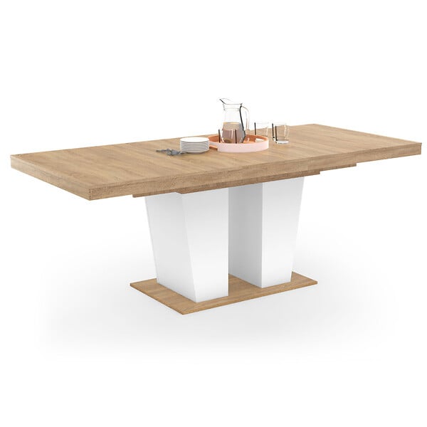 ID MARKET - Table à manger extensible rectangle ELIAD 6-10 personnes bois et blanc 160-200 cm - large