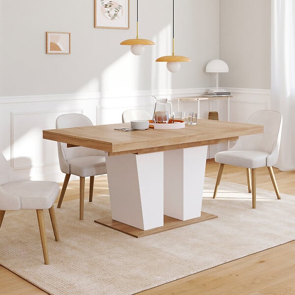 ID MARKET - Table à manger extensible rectangle ELIAD 6-10 personnes bois et blanc 160-200 cm - large