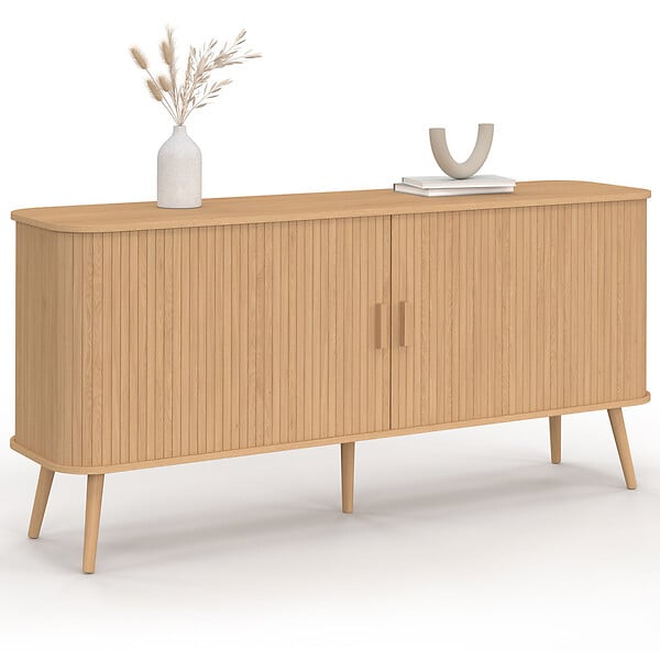 ID MARKET - Buffet 160 cm ROMIE XXL effet lattes 2 portes coulissantes - large
