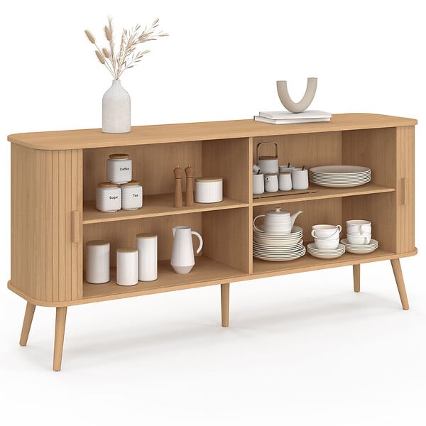 ID MARKET - Buffet 160 cm ROMIE XXL effet lattes 2 portes coulissantes - large