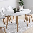 ID MARKET - Table à manger extensible ronde ANGELA 4-8 personnes blanc pied bois 110 - 150 cm - vignette