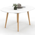 ID MARKET - Table à manger extensible ronde ANGELA 4-8 personnes blanc pied bois 110 - 150 cm - vignette