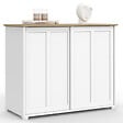 ID MARKET - Buffet 100 cm JANGO 2 portes coulissantes blanc et plateau bois - vignette