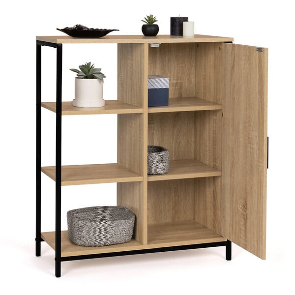 ID MARKET - Buffet d'appoint 3 étagères et placard 70 cm DETROIT design industriel - large