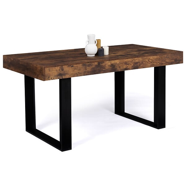 ID MARKET - Table à manger rectangle PHOENIX 6 personnes bois effet vieilli et noir 160 cm - large