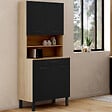 ID MARKET - Buffet de cuisine 80 CM CINA 4 portes + tiroir façon hêtre et noir - vignette