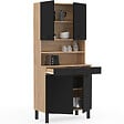 ID MARKET - Buffet de cuisine 80 CM CINA 4 portes + tiroir façon hêtre et noir - vignette