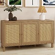 ID MARKET - Buffet bas vintage 113 cm HANAE 3 portes effet naturel cannage - vignette