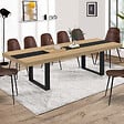 ID MARKET - Table à manger extensible rectangle PHOENIX 6-12 personnes bois et noir bande centrale noire 200-300 cm - vignette