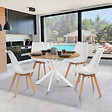 ID MARKET - Table à manger ronde ALIX 6 personnes pied araignée bois et blanc 110 cm - vignette