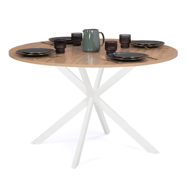 ID MARKET - Table à manger ronde ALIX 6 personnes pied araignée bois et blanc 110 cm - large
