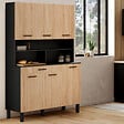 ID MARKET - Buffet de cuisine 120 CM CINA 6 portes + tiroir noir et façon hêtre - vignette