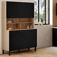 ID MARKET - Buffet de cuisine 120 CM CINA 6 portes + tiroir façon hêtre et noir - vignette