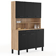 ID MARKET - Buffet de cuisine 120 CM CINA 6 portes + tiroir façon hêtre et noir - vignette