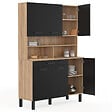 ID MARKET - Buffet de cuisine 120 CM CINA 6 portes + tiroir façon hêtre et noir - vignette