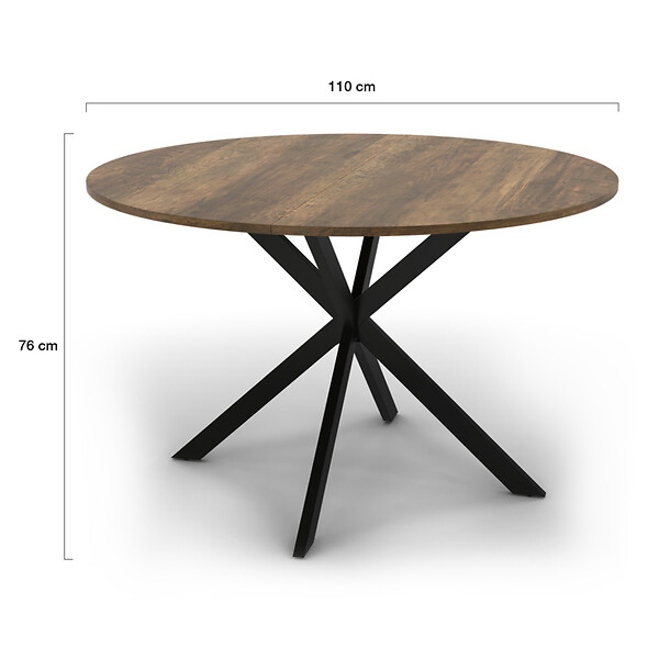 ID MARKET - Table à manger ronde ALIX 6 personnes pied araignée noir et plateau bois foncé HAWKINS 110 cm - large