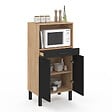 ID MARKET - Buffet mi-haut de cuisine pour micro-onde 60 cm CINA 1 tiroir 2 portes façon hêtre et noir - vignette
