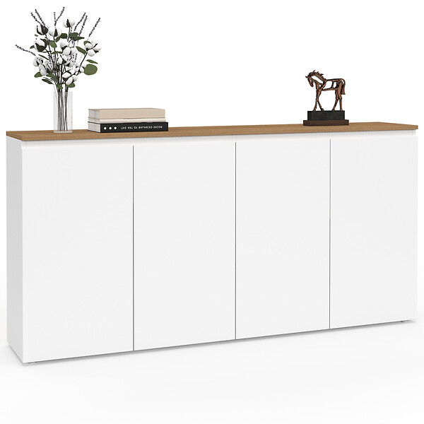 ID MARKET - Buffet 160 cm TOBY 4 portes blanc et plateau bois - large