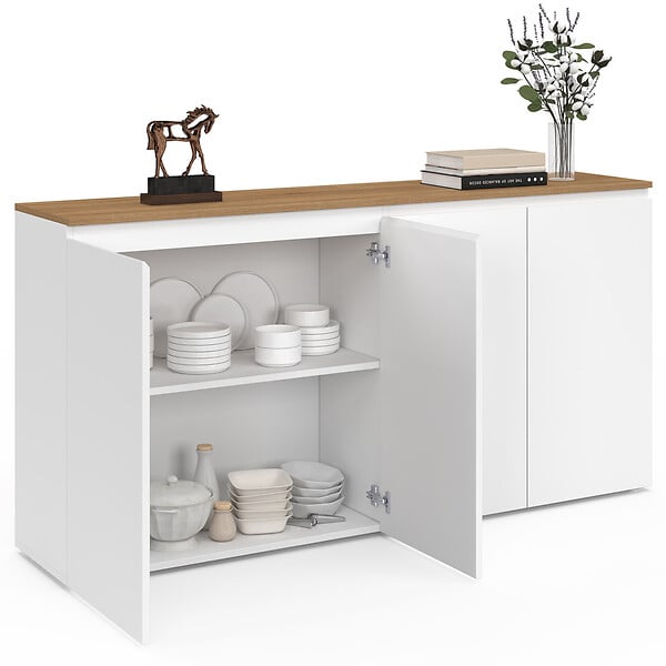 ID MARKET - Buffet 160 cm TOBY 4 portes blanc et plateau bois - large