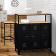 ID MARKET - Meuble de bar buffet ESTER 3 portes en métal noir plateau façon hêtre - vignette