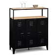 ID MARKET - Meuble de bar buffet ESTER 3 portes en métal noir plateau façon hêtre - vignette
