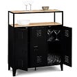 ID MARKET - Meuble de bar buffet ESTER 3 portes en métal noir plateau façon hêtre - vignette
