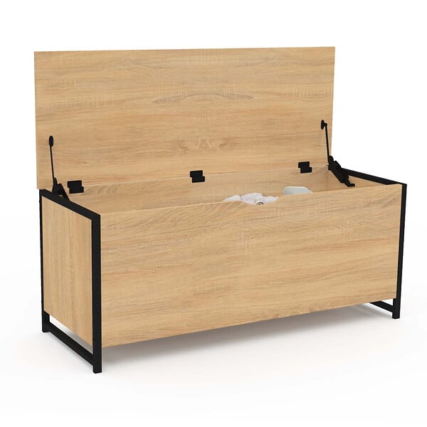 ID MARKET - Banc coffre rangement sur pied 100 cm DETROIT design industriel - large