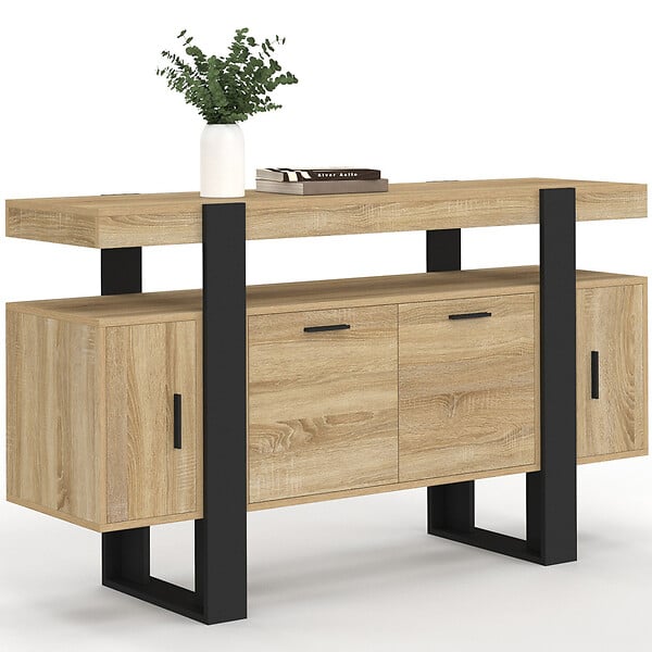 ID MARKET - Buffet 140 cm PHOENIX 4 portes bois et noir - large