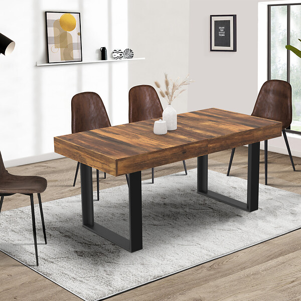ID MARKET - Table à manger extensible rectangle PHOENIX 4-8 personnes bois plateau HAWKINS 160-200 cm - large