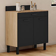 ID MARKET - Buffet bas de cuisine 80 cm CINA plan de travail H.83 cm 2 portes + tiroir façon hêtre et noir - vignette
