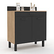 ID MARKET - Buffet bas de cuisine 80 cm CINA plan de travail H.83 cm 2 portes + tiroir façon hêtre et noir - vignette