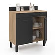 ID MARKET - Buffet bas de cuisine 80 cm CINA plan de travail H.83 cm 2 portes + tiroir façon hêtre et noir - vignette