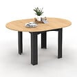 ID MARKET - Table à manger extensible ronde DONA 4-8 personnes noire plateau façon hêtre 110-150 cm - vignette