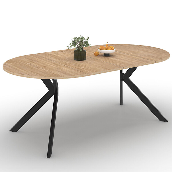 ID MARKET - Table à manger extensible ronde ALIX 4-10 personnes pied araignée bois et noir 110-200 cm - large